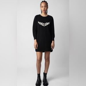 Zadig & Voltaire Black Knit Sweater Dress with White Logo